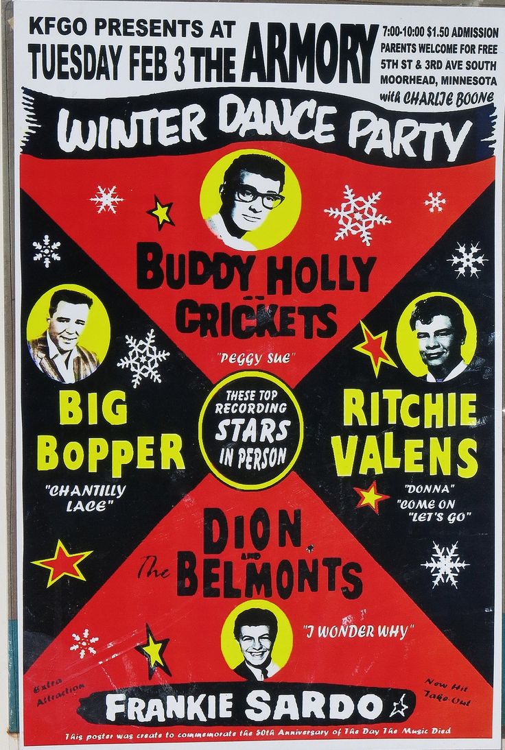 Moon_Tune's tweet image. ⚡️#BuddyHolly #BigBopper
💙#RitchieValens #DionDiMucci
💃Winter Dance Party Concert
🎨Vintage Music Posters (1959)