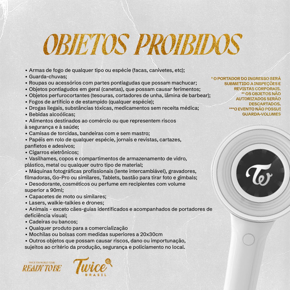 oncetwicebra's tweet photo. Onces atualizamos as informações sobre os objetos que serão proíbido a entrada de acordo com as informações recentes dos últimos shows que ocorreram no Allianz Parque. Qualquer alteração informaremos. Pedimos que leiam com atenção.

#TWICE #트와이스 @JYPETWICE https://t.co/8EfPIMOLqo