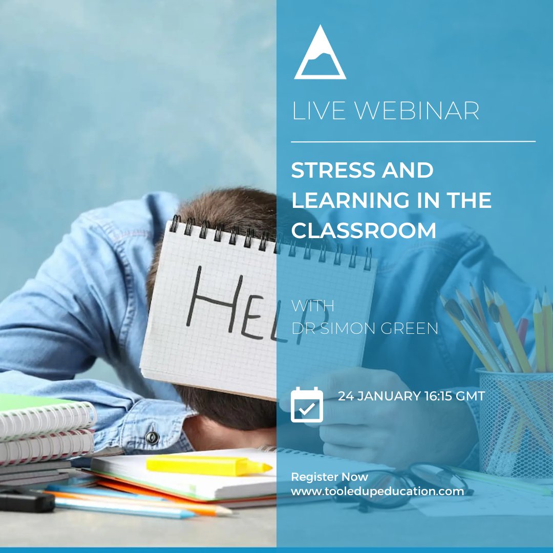 TooledUpTips's tweet image. On this #InternationDayOfEducation here's the first of our two special live webinars, Dr Simon Green on Stress and Learning in the Classroom. Registere here: members.tooledupeducation.com/events/stress-…