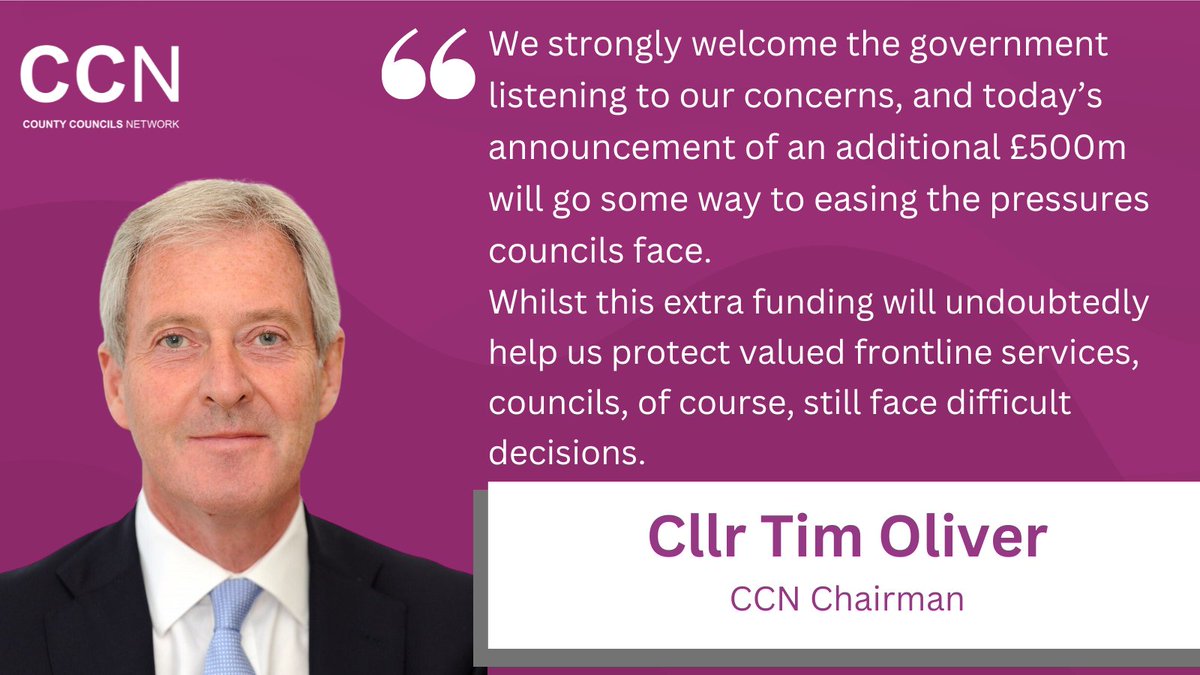 🚨 Today the government has announced an extra £500m for councils, following strong advocacy from CCN and the @CountyAPPG. @SCCLeader and @BBradley_Mans both strongly welcome the announcement, but say tough decisions still remain. Read our response ⤵️ countycouncilsnetwork.org.uk/local-authorit…