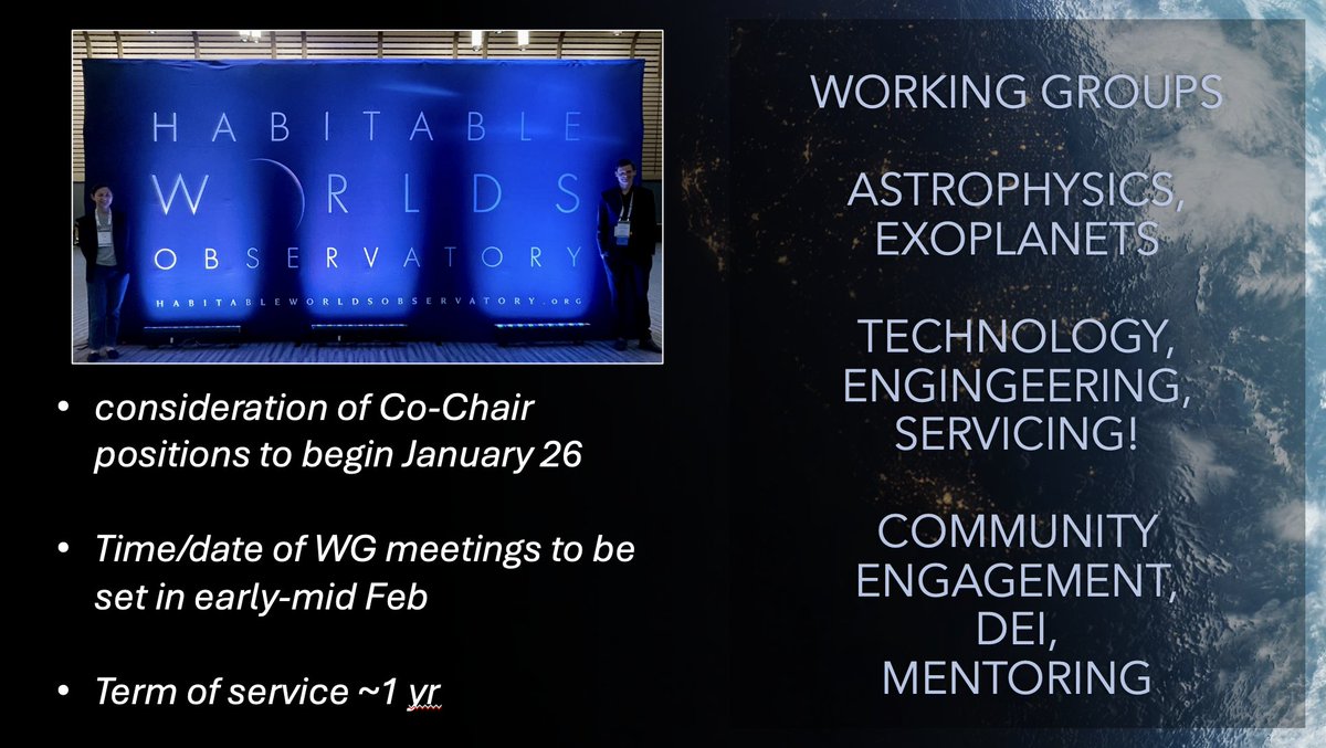 apply for #habitableworldobservatory working group co-chair positions by Fri Jan 26✨
habitableworldsobservatory.org/about