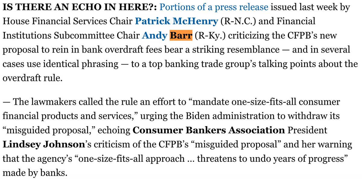 @CFPB announces plan to cut overdraft #junkfees - a great Biden administration initiative - and what do House Republicans do? They crib their talking points against it straight from a #WallStreet lobby group! bit.ly/RepsOverdraft