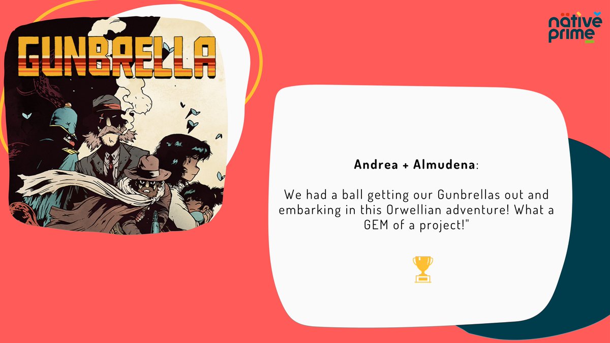 Here's a new suggestion in case you need some inspiration to cast your vote for Best Game Localization #XIIPremiosATRAE <a href="/Andreagd_774/">Andrea García Díaz</a> and <a href="/Runikiya/">Almudena</a> joined forces in their adventure to localize "Gunbrella" into Spanish, and they sured enjoyed it!