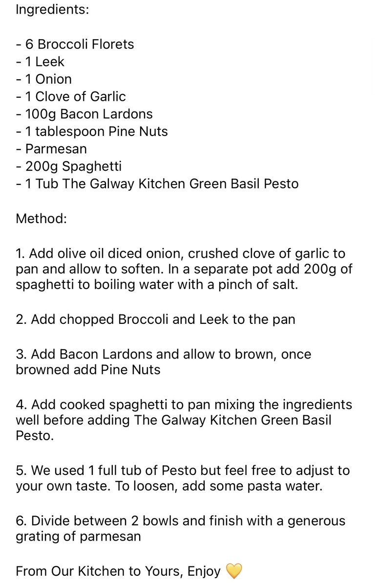 GalwayKitchen's tweet photo. Try this One Pan Wonder for a Delicious Midweek Dinner- Broccoli &amp; Leek Pesto Spaghetti 🌿

#thegalwaykitchen #pesto #basilpesto #madeinireland #loveirishfood #mealsinminutes #onepanwonder #deliciousdishes #recipeoftheday https://t.co/NAjlyJ7d9Z