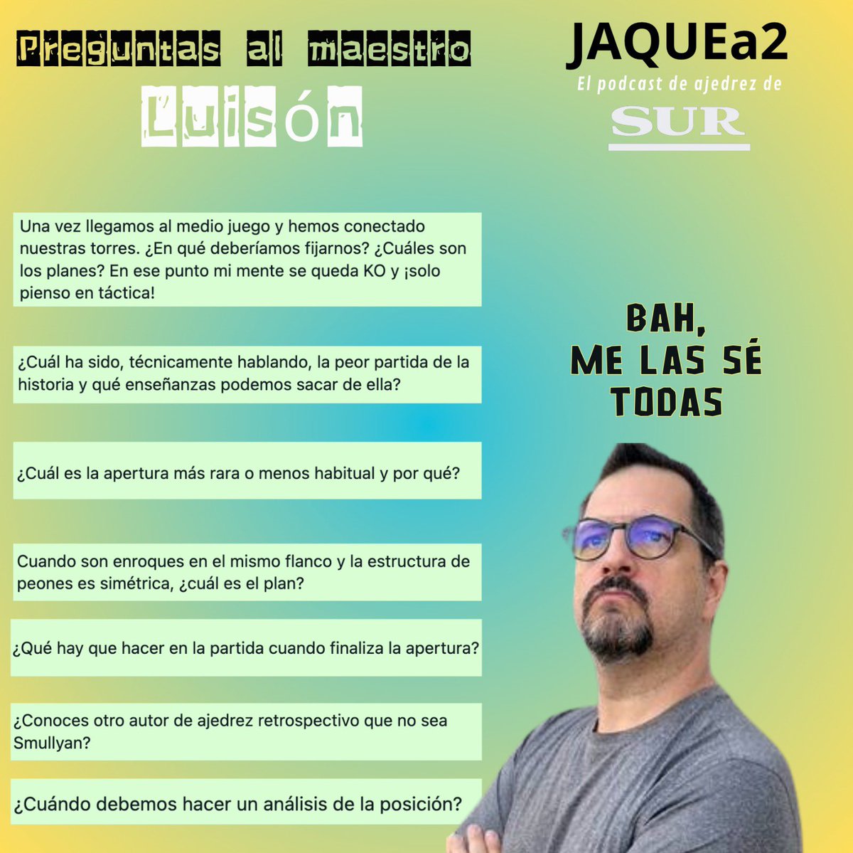 🤦🏻‍♂️Resulta que <a href="/capakhine/">Luis Fernández Siles</a> responde a los oyentes de JAQUEa2 y se nos ha venido un poco arriba. Retuitea y déjanos tu pregunta para poner en jaque al maestro.
