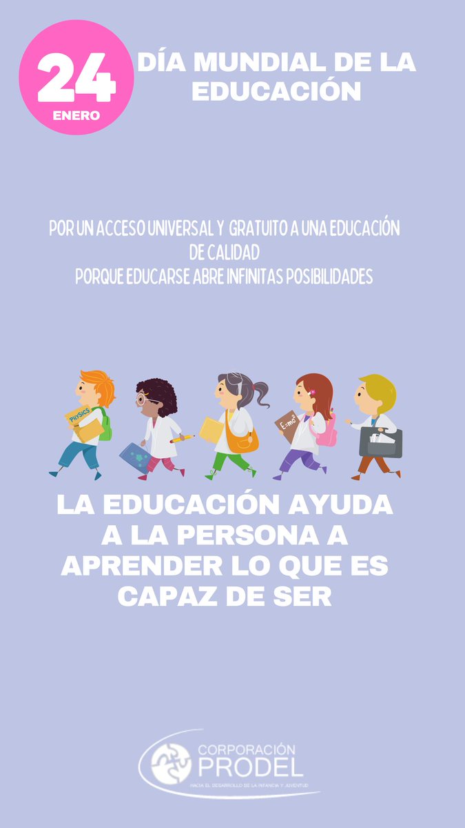 ProdelOficial's tweet photo. En Corporación Prodel conmemoramos el 24 enero, Día Internacional de la Educación.
Un día para reflexionar de la importancia de que todos y todas tengan acceso universal a educarse de forma constante y que esta educación sea de calidad, respetuosa e inclusiva.
#díadelaeducación https://t.co/6VMuSNGRIM