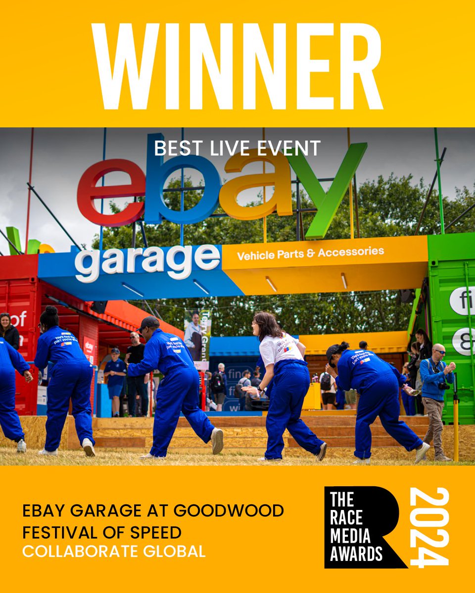 We’re kicking off this year’s The Race Media Awards with a big one: Best Live Event! Four outstanding nominees, but only one winner - the award goes to Collaborate Global and the eBay Garage at the Goodwood Festival of Speed 🏆 #TRMA24