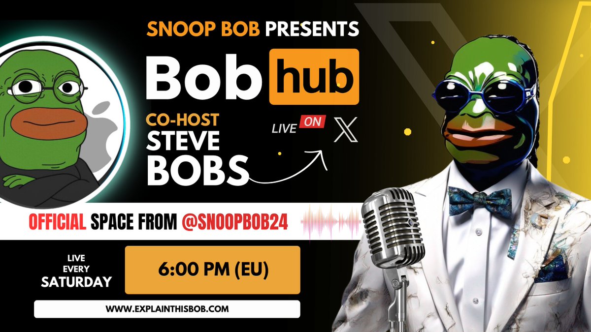 SnoopDoggOG69's tweet photo. ๐ซณ๐พ๐ค Yo, yo, yo, what's up, my $BOB comrades? It's your man Snoop Bob back in action for round two, and I'm bringing that fire alongside my main dude Steve Bobs. We're about to turn up the heat at the Bob Hub's weekly Q&A, where the #BOB life is celebrated, and knowledge bombs are dropped like it's hot.
Check it, if you're riding that #BOB wave and you've got some wisdom to share, roll on over to the Bob Hub. Diving into the latest and greatest in the @Bobethtoken community. ๐ธ