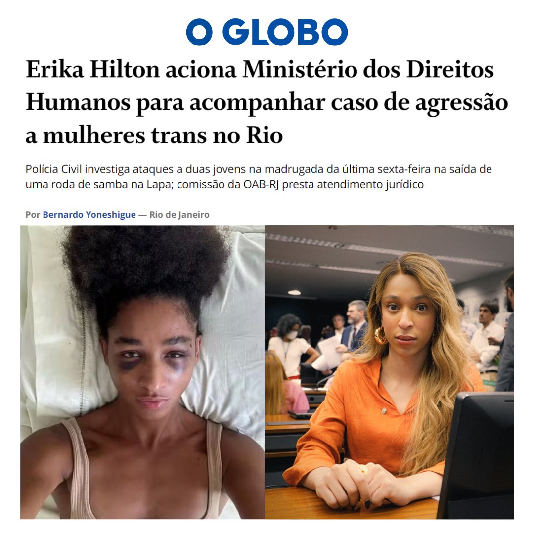 🚨 Meu mandato acionou o Ministério dos Direitos Humanos sobre o caso de agressão brutal a Zuri e Lua, mulheres trans, na saída de um bar no Rio.

De acordo com as vítimas, seguranças do bar Casarão do Firmino se juntaram com ambulantes e um motorista na rua para as agredirem, a