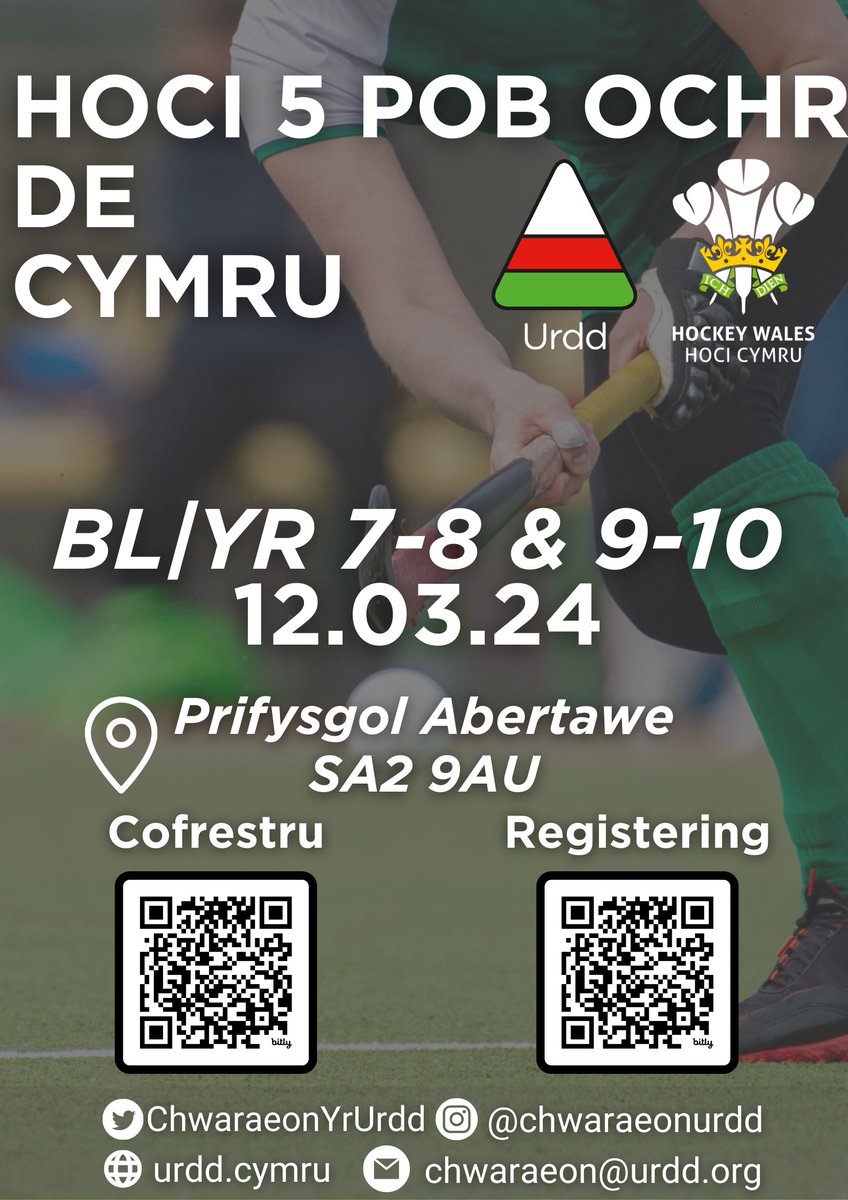 Mae dal cwpl o lefydd ar ôl yn Gystadleuaeth 5x5 Hoci De Cymru 🏑
Cymysg a Merched BL 7-8 a BL 9-10

There are still a couple spaces left in the South Wales 5x5 Hockey Competition🏑
Mixed &amp; Girls Yr 7-8 and Yr 9-10

Dilynwch y linc isod | Follow the link below🤩