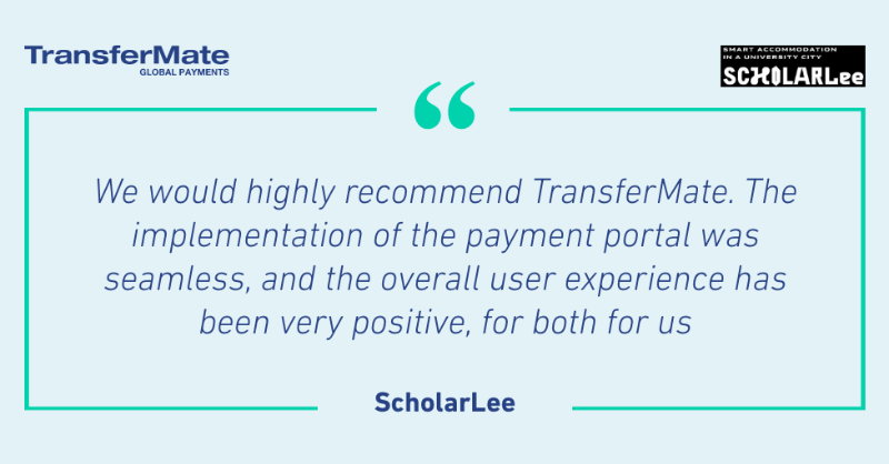TransferMate’s payments solution has created a simple, uncomplicated payment experience for @ScholarleeCork and their student lodgers. ​ #education #testimonial