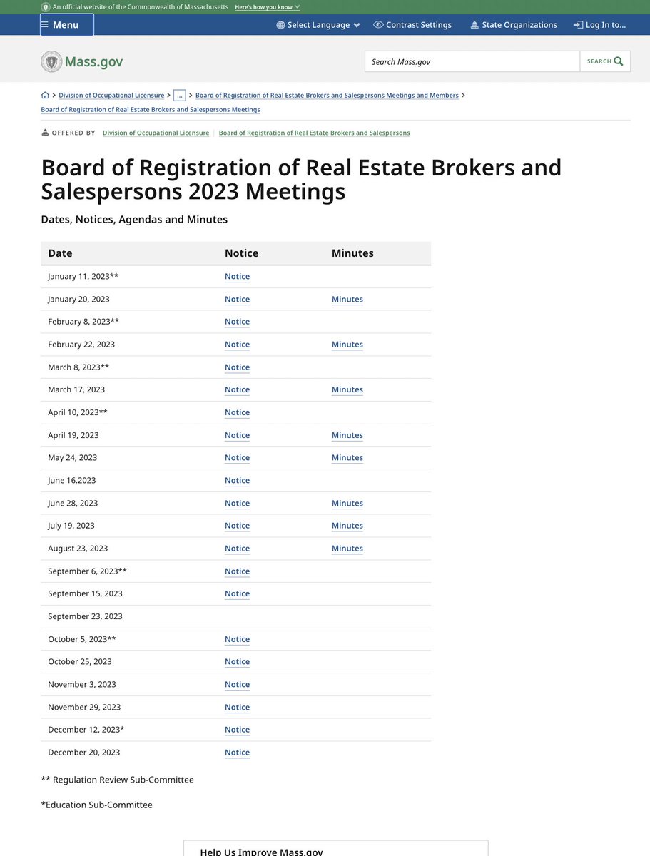 @MassAGO #MassREBoard now shows agenda for 1/24/24 but 'typo' wasn't corrected til after COB yesterday

Why is board voting on 12/20/23 minutes, NOT minutes from the 1/4/24 meeting which included review of #BuyerAgency course - RE02R06?

1/4/24 meeting NOT on site, no minutes since 8/23