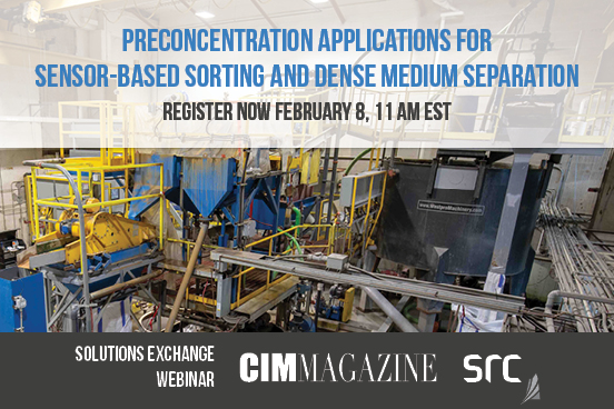 SRCnews's tweet image. Join SRC and CIM Magazine for a new webinar on preconcentration applications for sensor-based sorting and dense medium separation on February 8 at 11 a.m. EST. 

Register today: src.nu/48W8nUo

#SensorBasedSorting #Mining #Preconcentration