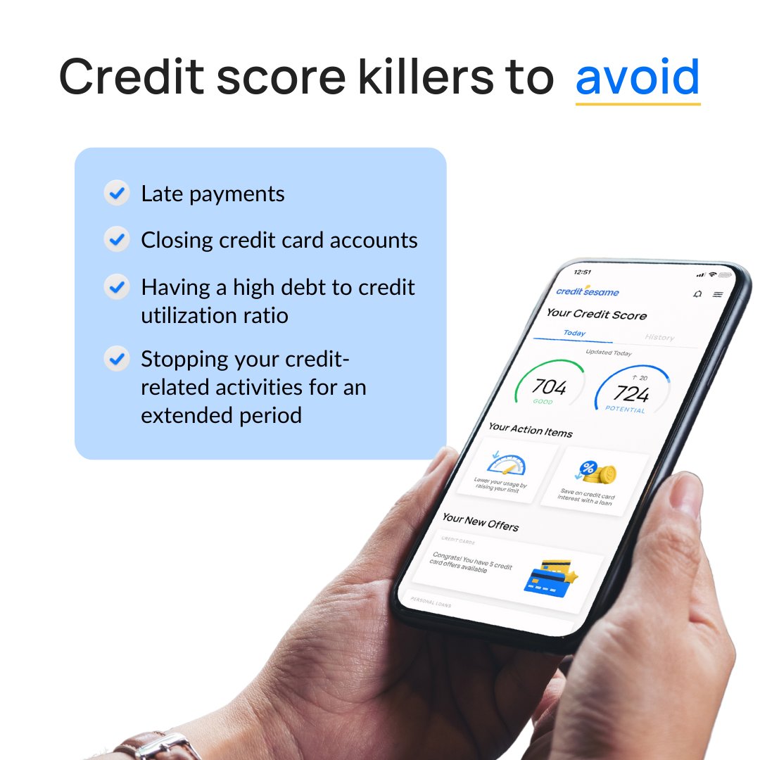 🚨 Watch out for these actions that could negatively impact your credit scores! 📉 1️⃣ Late Payments 2️⃣ Closing Accounts 3️⃣ High Debt-to-Credit Ratio 4️⃣ Inactivity #CreditTips #CreditScores