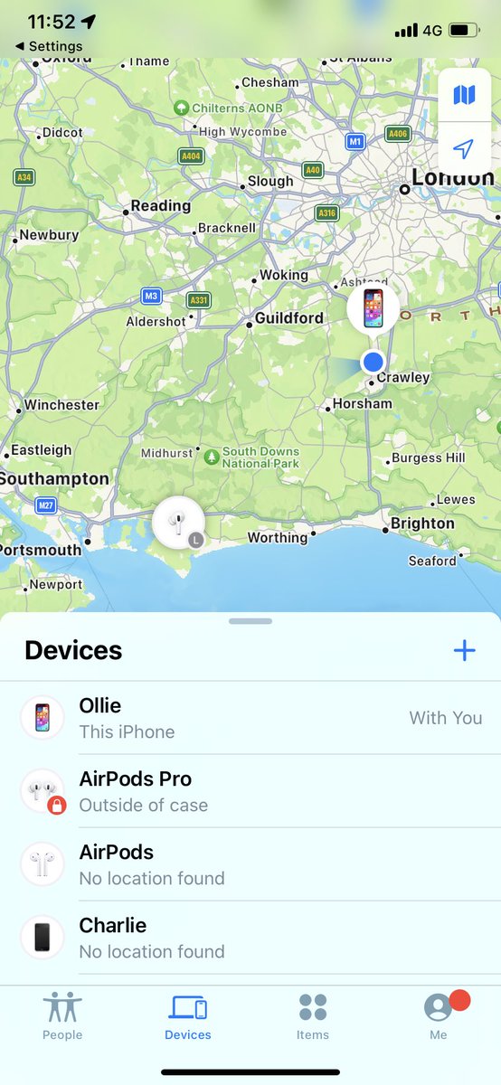 _Bobby_S_'s tweet photo. Hi @SouthernRailUK - come on a journey with me. I was on the 10.12 to Portsmouth and Southsea from Clapham Junction today. My AirPods decided they loved the train so much they wanted to keep travelling. Can you please return them to daddy? 

Location at 11.52: Portsmouth https://t.co/Q0iK8tDy98