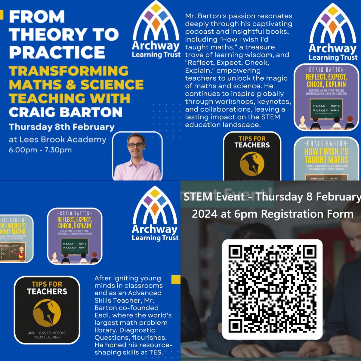 MrsElderMaths's tweet photo. Excited to share that Craig Barton will be joining us on Thursday 8th Feb to share his top tips for transforming Maths and Science teaching. 

Open to any Maths and Science teachers at any stage in their career. Free entry. 

Would be great to see you there! https://t.co/9m1fYbF2Qk