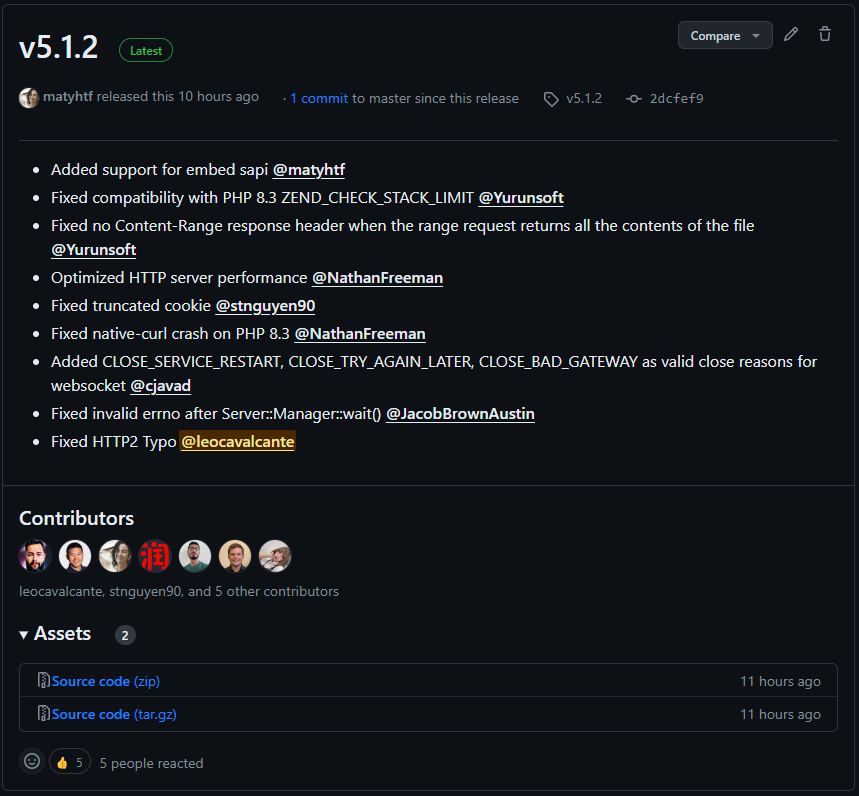 phpswoole's tweet image. Checkout our latest version! v5.1.2🚀
github.com/swoole/swoole-…