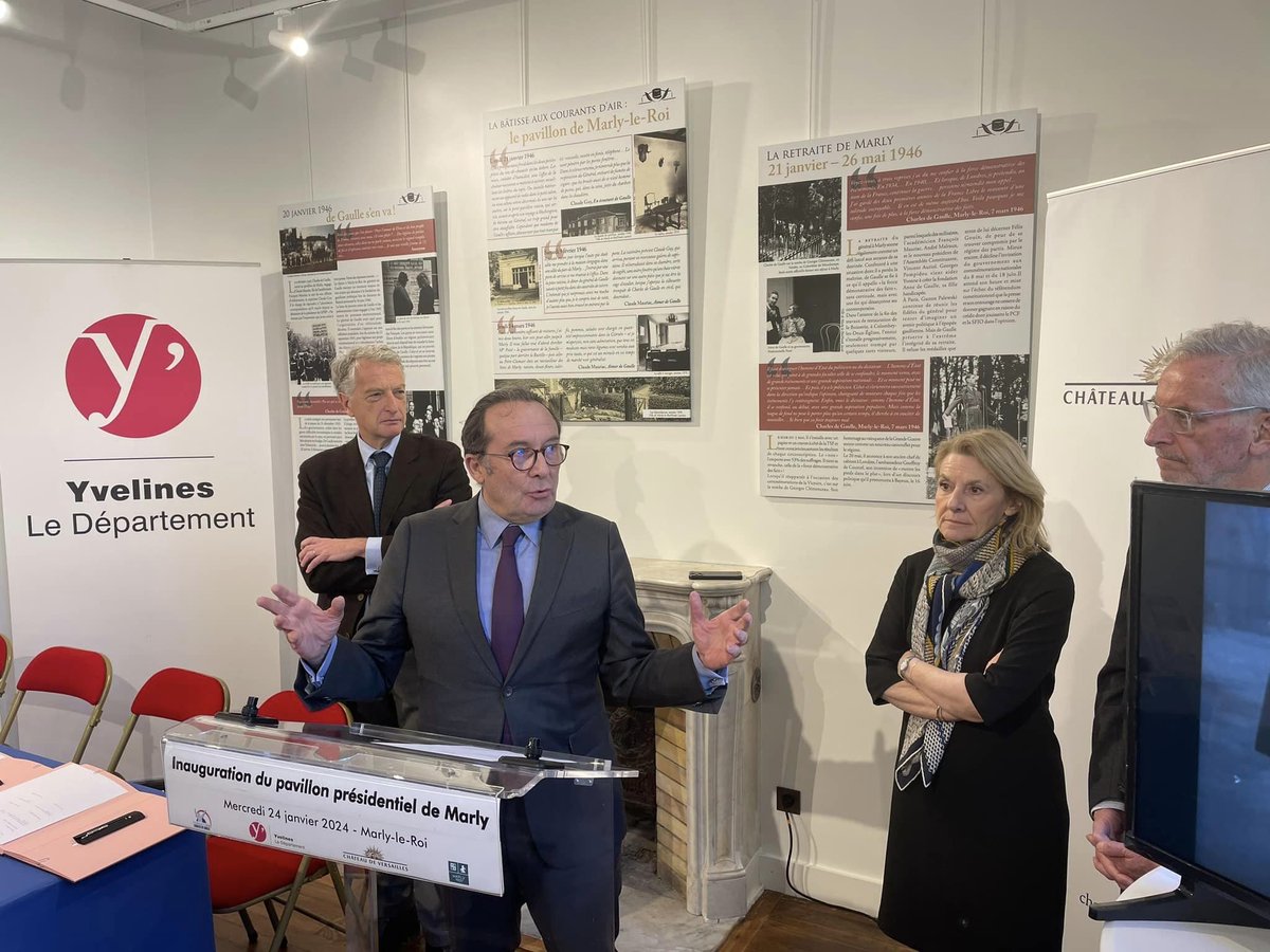 pierre_bedier's tweet photo. 🖊️ Réouverture du Pavillon présidentiel de @MarlyLeRoi_78. @Les_Yvelines ont intégralement financé les travaux. Cette résidence est un lieu émouvant qui appelle à la réflexion. Le général de Gaulle y a séjourné du 21 janvier au 26 mai 1946. #Gaullisme https://t.co/afrD8K88mQ