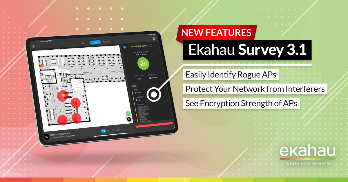 ekahau's tweet photo. Meet Ekahau Survey 3.1, filled with NEW security visualizations for ultra-secure Wi-Fi networks. Learn how you can lock down your network from potential security threats:  https://t.co/YXApBKE1zo https://t.co/0rL0c8DLna