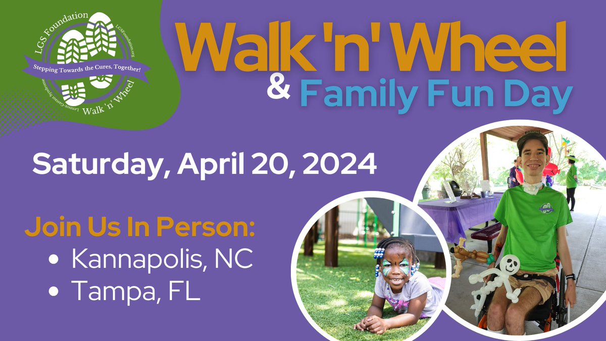 LGS_Foundation's tweet photo. Join us in person for the 9th Annual Walk ‘n’ Wheel For LGS Research on April 20th!

We are happy to share we will be back again in the same amzing locations as last year: 
📍Kannapolis, NC
📍Tampa, FL

 Register Online at https://t.co/25LqjDBT8C

#WalkForLGS #WalkForResearch https://t.co/rShGvxKTn3