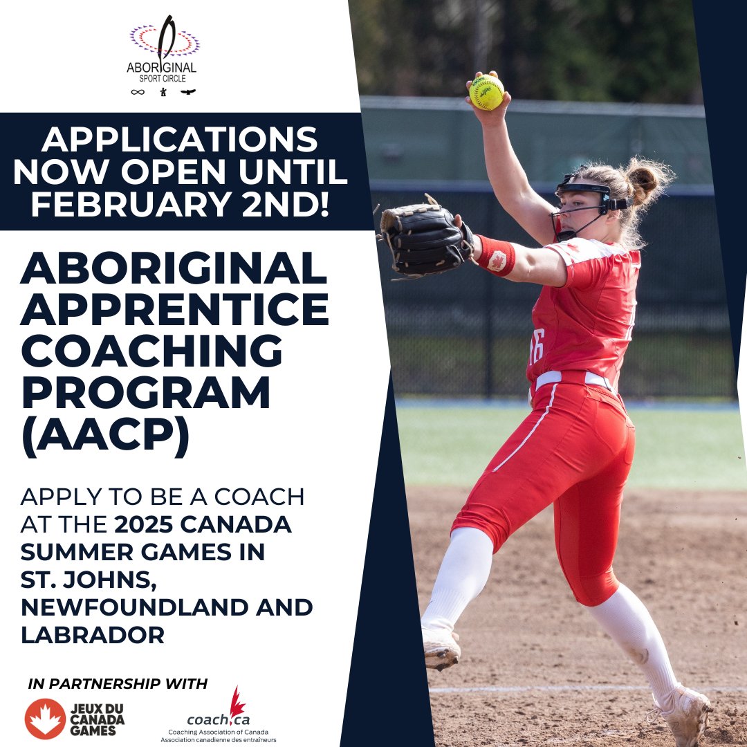 Applications are OPEN until February 2nd for the Aboriginal Apprentice Coaching Program at the 2025 Canada Summer Games in St. John's, Newfoundland and Labrador! Follow the link to apply: forms.office.com/r/QJvCdXc0AF #CanadaSummerGames #StJohns2025 #IndigenousLeadership #AACP