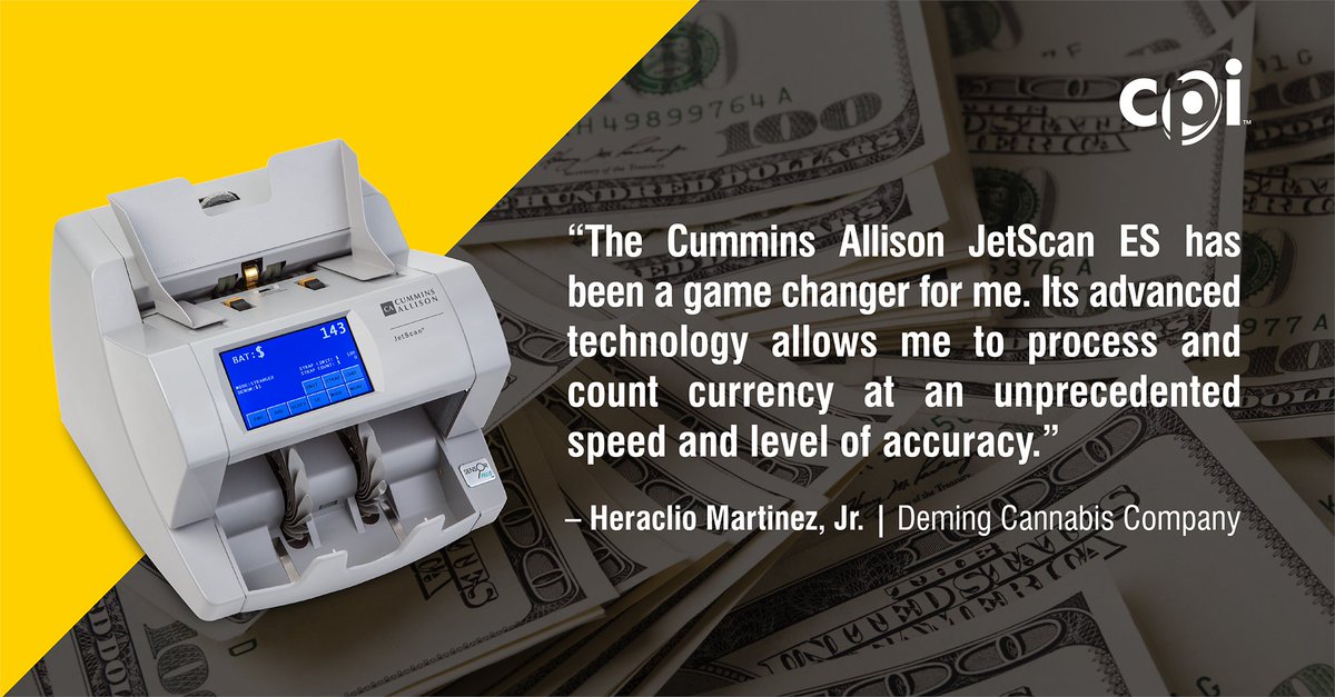 CPI_Official's tweet photo. At Deming Cannabis Company, CFO &amp; Co-Owner Heraclio Martinez, Jr. made the switch to the JetScan, and his business has benefitted greatly.

Reach out to our sales team today to hear more!

https://t.co/fXkn05ptAA

#CranePaymentInnovations #CashProcessing #Solutions https://t.co/ggen6SYCs0