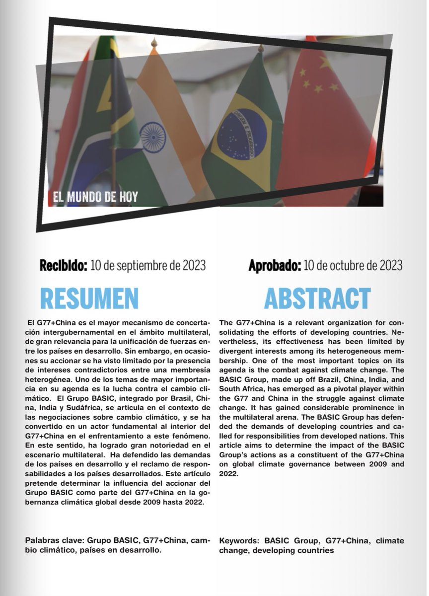 Les compartimos el resumen del artículo: “El G77+China frente a la gobernanza climática global: el Grupo Basic”, de la autoría ✍️de @NacheDCuba y @Arufe2000, estudiantes del @ISRICuba.🇨🇺 ➡️Para leer el artículo completo, visita nuestra página web: revistaadhoctech.files.wordpress.com/2023/12/la-coo