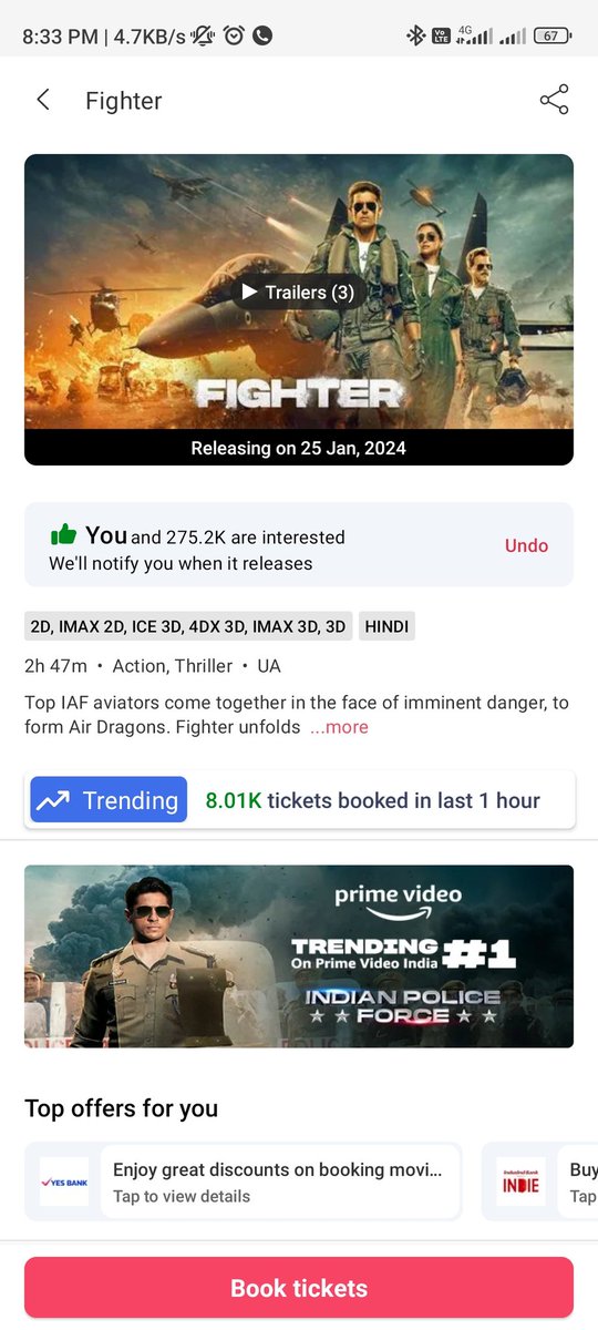 kumarravikant21's tweet photo. Getting some pace 🔥🔥
Fingers🤞🤞🤞
#FighterAdvanceBooking
#FighterFDFS https://t.co/Iwt1Cj0VZv
