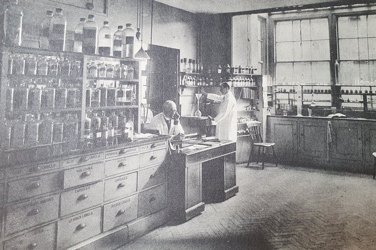 The pharmaceutical dispensary and their laboratory at St George's Hospital, c.1920 #ThrowbackThursday #HistMed #HistPharm