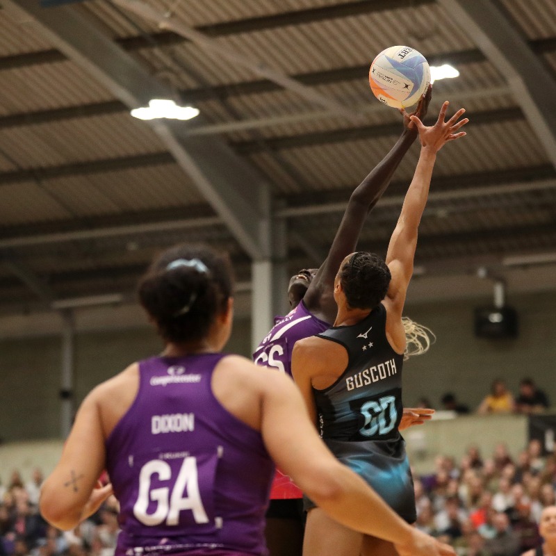 LboroLightning's tweet photo. This Saturday, your @netballsl champions face @surreystorm in a preseason fixture at the Sir David Wallace Arena! Tickets are only £5 and 2024 season ticket holders come FREE.

Get your tickets now and #BringTheNoise 💜