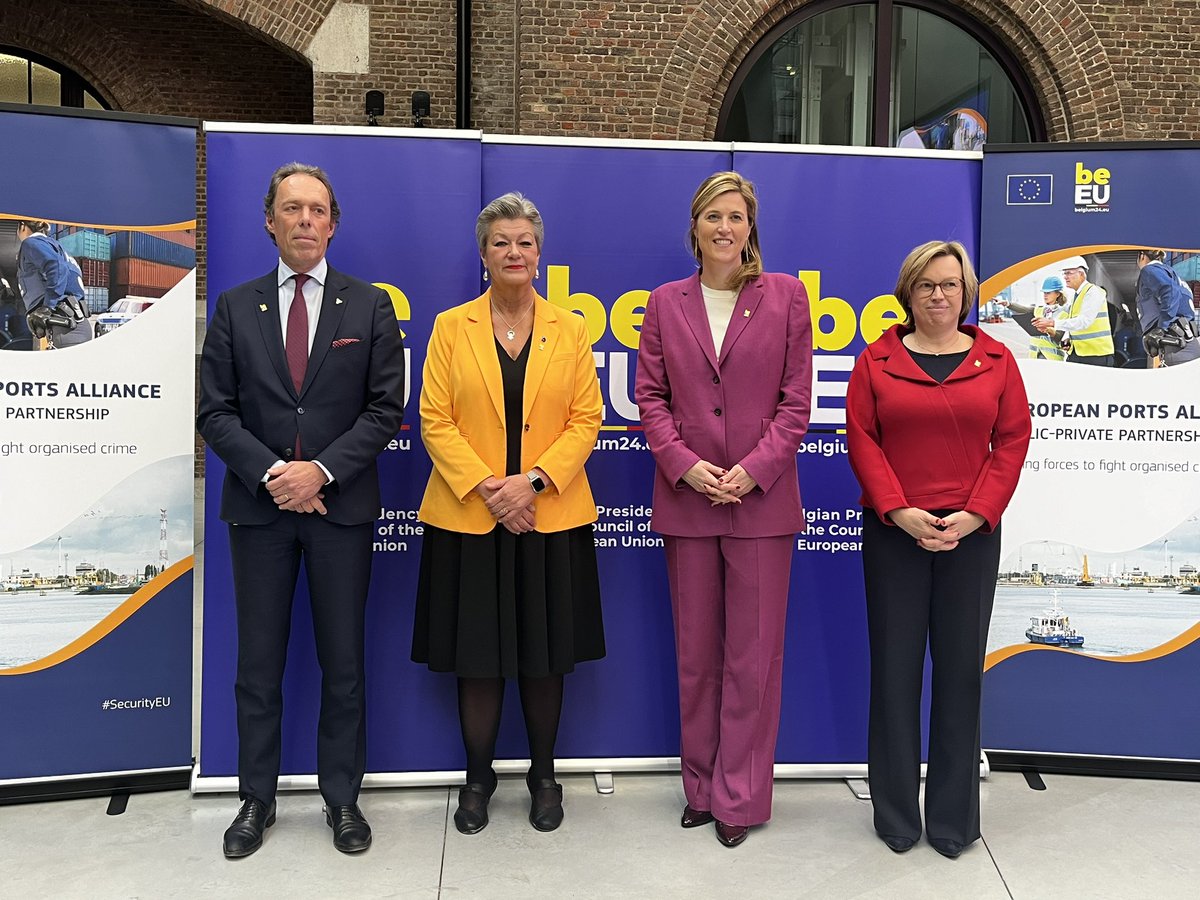 AnneliesVl's tweet photo. The European Ports Alliance launch event has started. We are committed to join our forces and counter organised crime as part of our international fight against drugs. #BE2024EU https://t.co/HvWFH42ibs