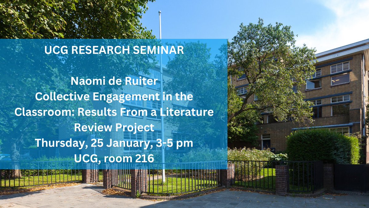 Join the next UCG research seminar, which will be presented by our very own <a href="/Naomi_de_Ruiter/">Naomi de Ruiter</a>. She will be discussing the results of her NRO report: ‘Let’s get to work, everyone!’ Student engagement as a collective process. 
📚👇
research.rug.nl/en/publication…