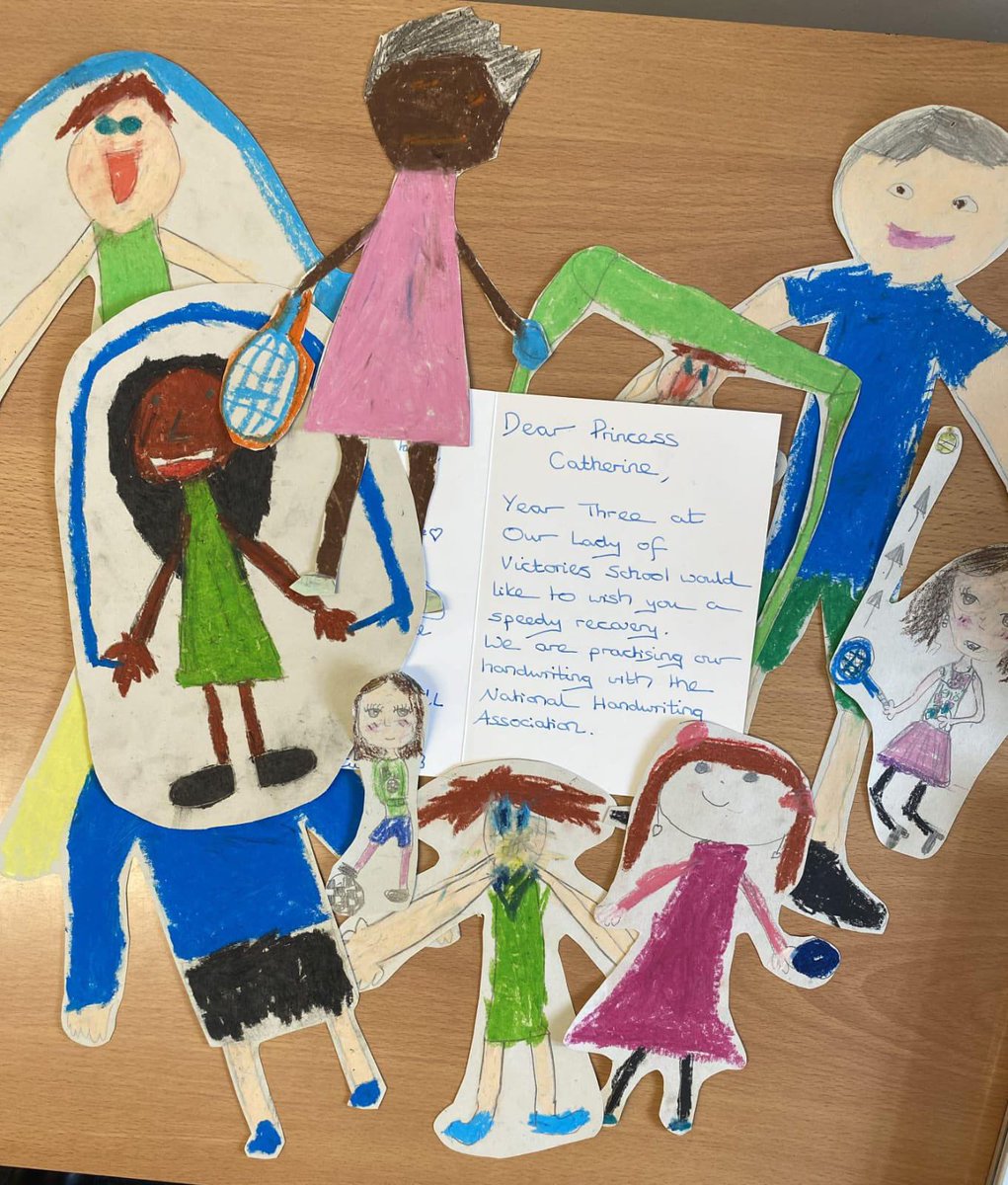 Children at Our Lady of Victories RC Primary in London completed a handwriting session using pens and pencils from @STABILOUK @learnplaynexus They decided to write a note to Princess Catherine!