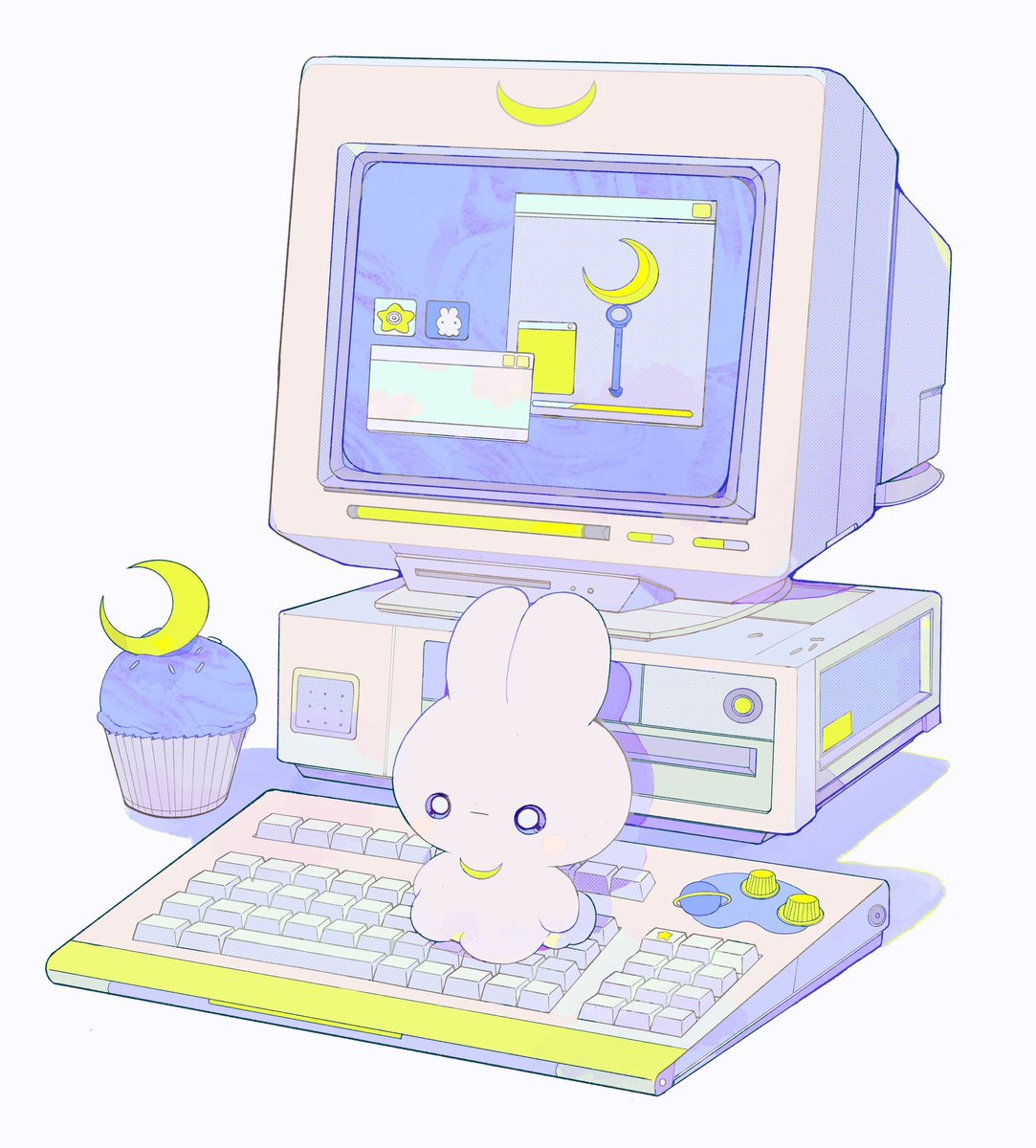 no humans white background food keyboard (computer) simple background rabbit crescent  illustration images