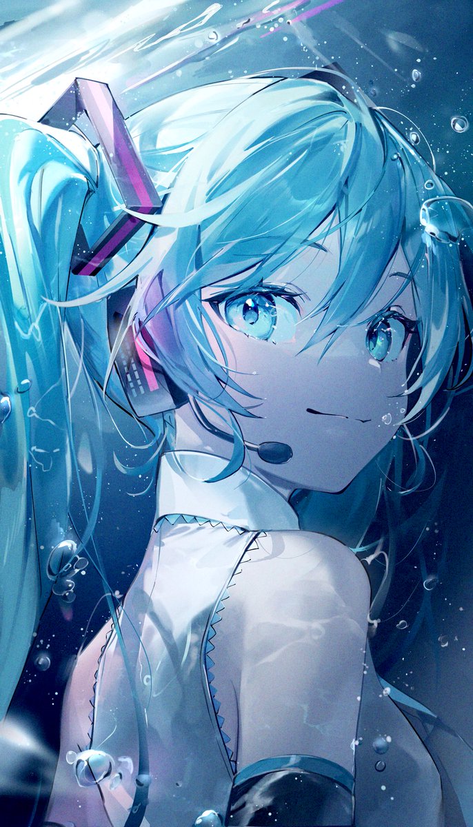 hatsune miku 1girl solo twintails long hair looking at viewer detached sleeves upper body  illustration images