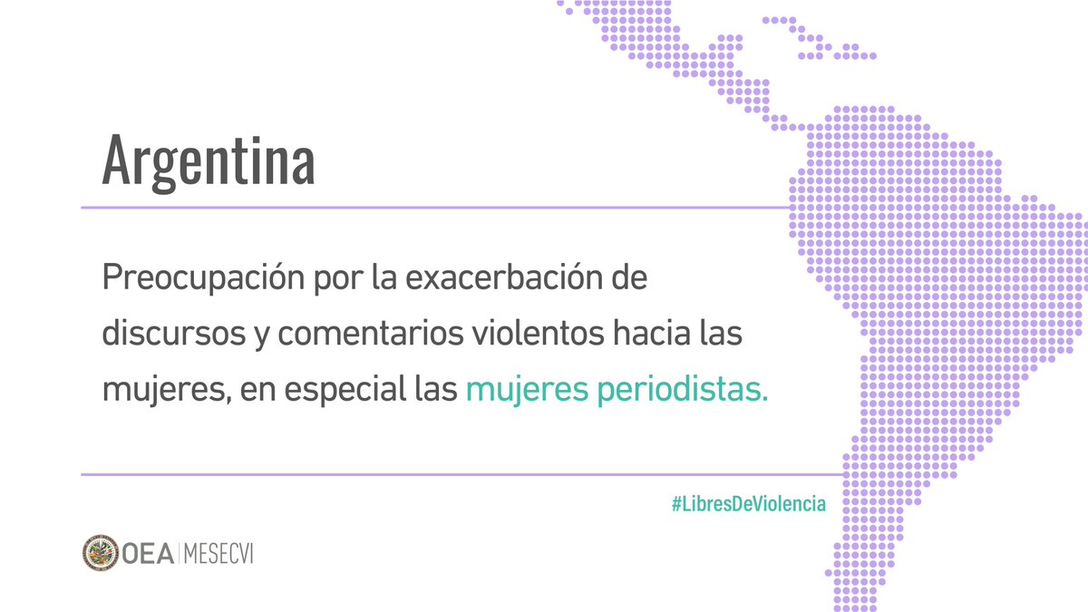 Argentina🇦🇷| <a href="/MESECVI/">MESECVI-OEA CEVI</a> expresa su preocupación frente a la exacerbación de discursos y comentarios violentos hacia las mujeres, en especial las periodistas, que desde el ámbito público y privado desconocen sus derechos humanos.

🔴Frente a ello, el Mecanismo recuerda que... (1/4)
