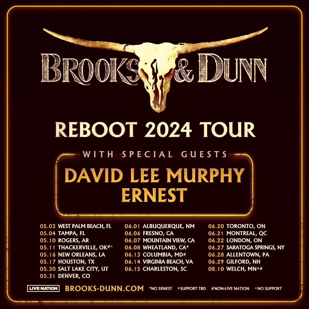 Presale tickets for the REBOOT 2024 Tour with @BrooksAndDunn are on sale today at 10am local time. Use the code ERNEST24 for access to the sale. Can't wait to see you there  ernestofficial.com