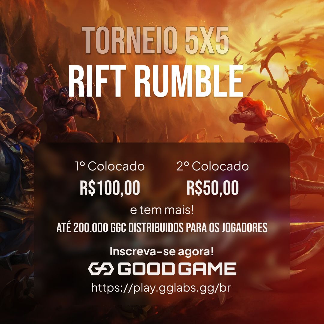 goodgamebrasil's tweet photo. A GG Labs Apresenta o Rift Rumble! Desperte o guerreiro em você! Um #torneio de #lol
📅26/01 às 19:00 

🥇 1º lugar: R$100,00
🥈 2º lugar: R$50,00

Além disso, há 200.000 GGC em jogo! nossa moeda digital, trocável por produtos na loja!
Participe agora: https://t.co/r00AA9N7PO https://t.co/81FXvdjAUK