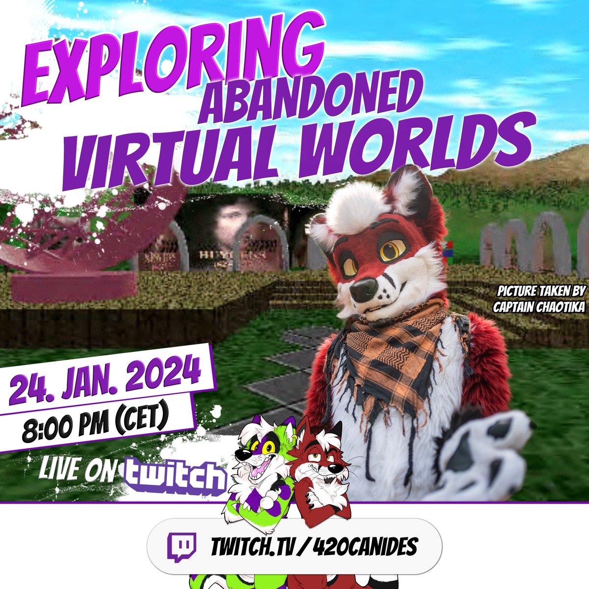 420CANIDES's tweet photo. 🌐✨ Dive into the unknown with us tonight! 🚀 Exploring abandoned virtual realms in Active Worlds.
Join the adventure at 8 pm on Twitch!
➡️ https://t.co/EBKWcfVHhz
#HighEntertainment #Twitch #FurryTwitch #Furry #Fursuiter #FursuitGaming #StreamenImFursuit #ActiveWorlds https://t.co/vcmq5Iw5k2
