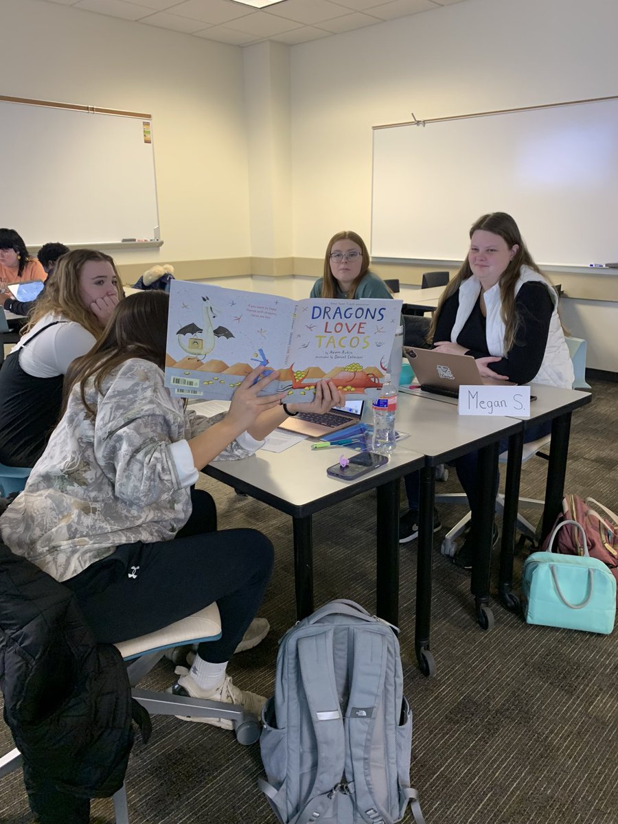 Princigal's tweet photo. GVSU students planning interactive read alouds this morning! https://t.co/VTLloaoGop