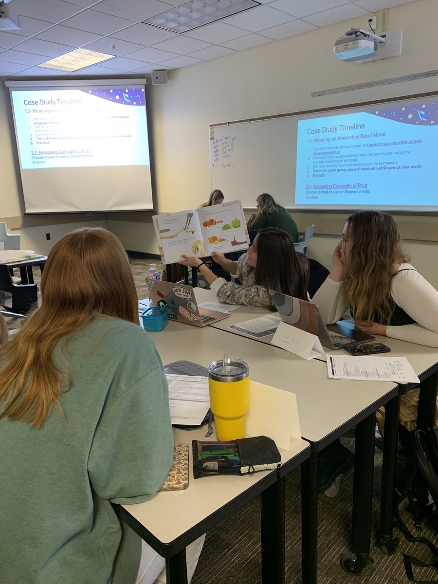 Princigal's tweet photo. GVSU students planning interactive read alouds this morning! https://t.co/VTLloaoGop
