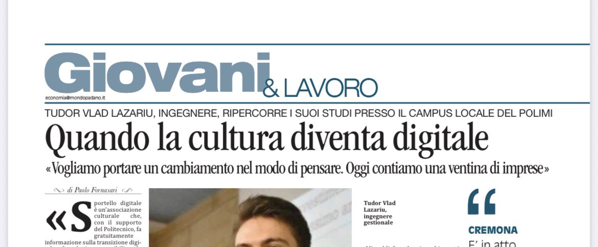 paoloangeloRF's tweet photo. Su #mondopadano in edicola fino a domani mi trovate con un pezzo sul negozio storico liuteria artistica #formaggia (#Crema) e un’intervista ad un giovane ingegnere laureatosi al politecnico di #Cremona e che lavora per la transizione digitale e ecologica https://t.co/COqbWFAo7z