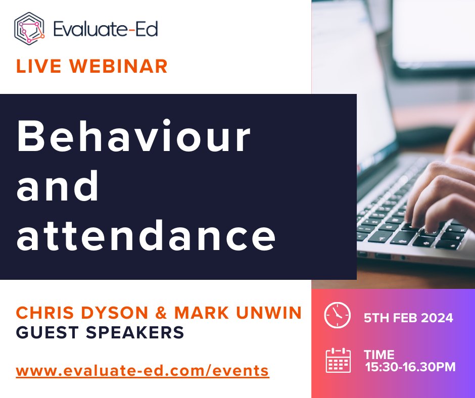👉Quality assure behaviour and attendance in your school with our FREE webinar. 

🚀 Learn from Mark Unwin, Trust CEO!
🚀 Ask questions: empower excellence 
🚀 Be part of our CPD community 

🔗Register now: evaluate-ed.com/events/

#TrustCEO #trustleader #headteacher #deputyhead