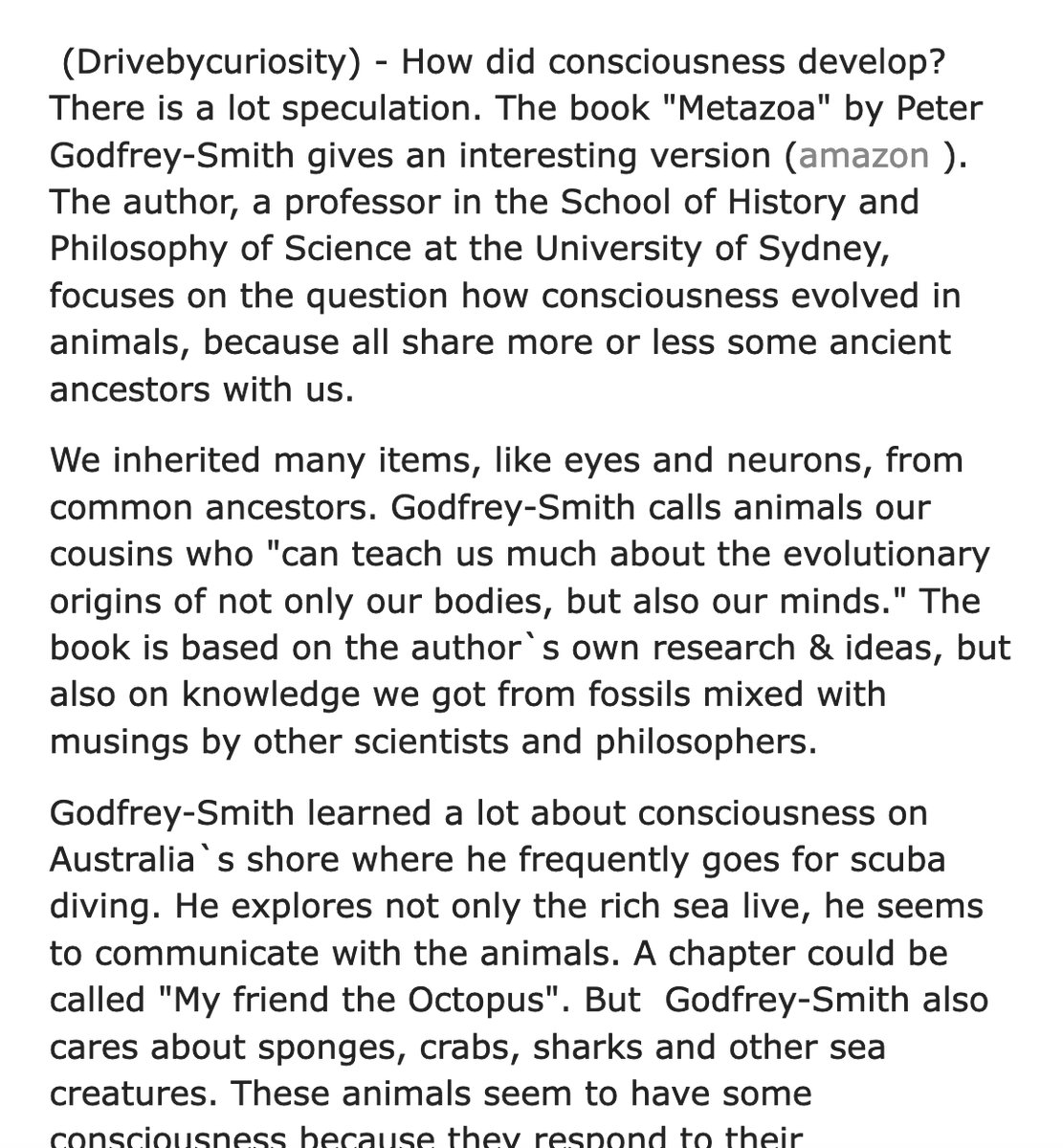 DrGem2015's tweet photo. #bookreview: Metazoa by Peter Godfrey-Smith
https://t.co/ZLyOU2D2ZO
#booktwitter #goodreads #evolution #biology #guardian #nytimes #bloomberg #latimes #Metazoa #sciencebooks https://t.co/qb3zZ5RrHe