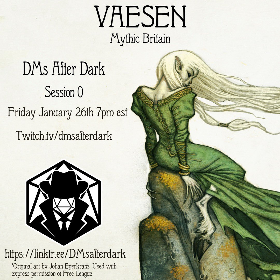 DMs_After_Dark's tweet photo. We start our next new series! #Vaesen Run by DM Amber. We’ll be playing the Mythic Britain &amp; Ireland campaign of this typically Nordic Horror RPG. A big thank you to @FreeLeaguePub for all their support. #ttrpg #rpg #GothicHorror #myths

Check it out here:
https://t.co/dPgg88yCHt https://t.co/Se2RhKOrvx