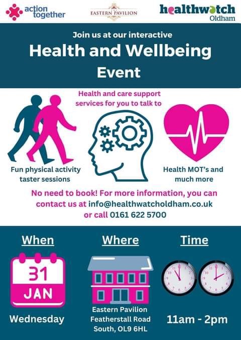 Great health and well-being event next Wednesday for anyone living / working in Oldham - make sure you come along - we’ll be there 😁
