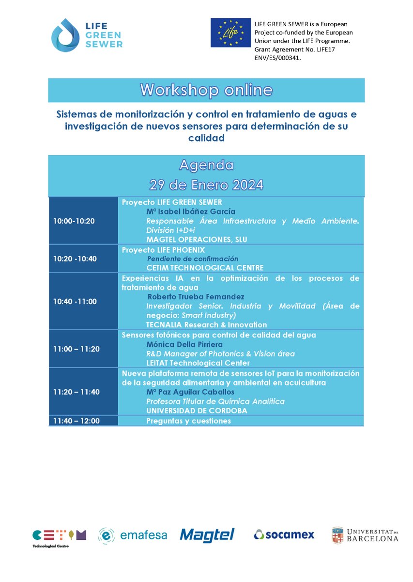 GrupoMagtel's tweet image. 📣Nuestra División I+D+i te invita a participar en el próximo workshop de Life Green Sewer.

🗓️ Lunes, 29 de enero
🕙 10:00h
💻 Plataforma online

🔗 Regístrate en bit.ly/47LdkOM 

#WorkshopLIFE #InvestigaciónTecnológica #LifeGreenSewer🌐