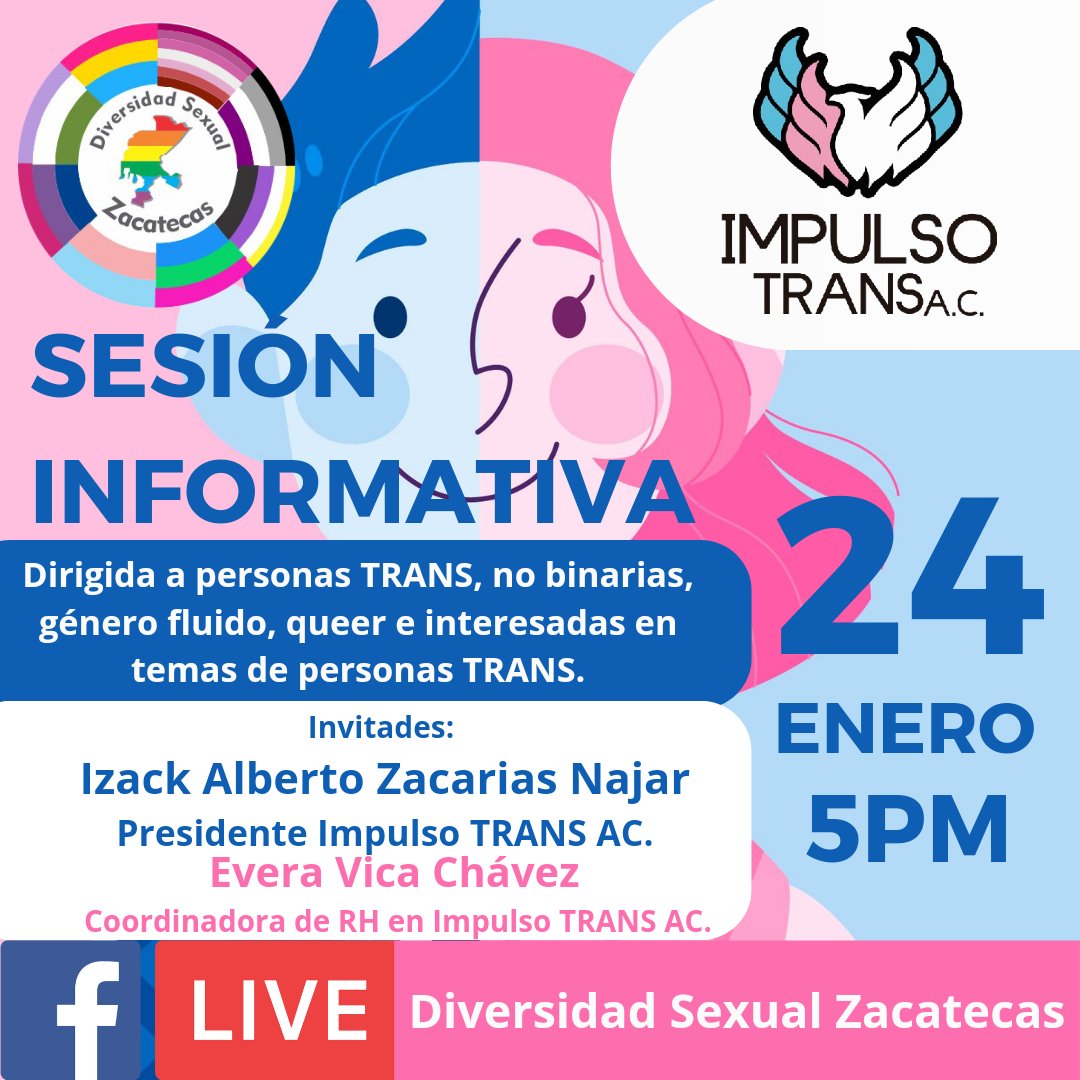 Este #2024 seguiremos concretando #AlianzasEstratégicas con las Organizaciones más importantes en nuestro país a favor de nuestras  #PoblacionesLGBTQ 🏳️‍🌈

🏳️‍⚧️🏳️‍⚧️ Sesión Informativa  🏳️‍⚧️🏳️‍⚧️ 
📅 Miércoles 24 Enero 5:00 PM
📱#fblive <a href="/DiverSexZac/">Diversidad Sexual Zacatecas</a>