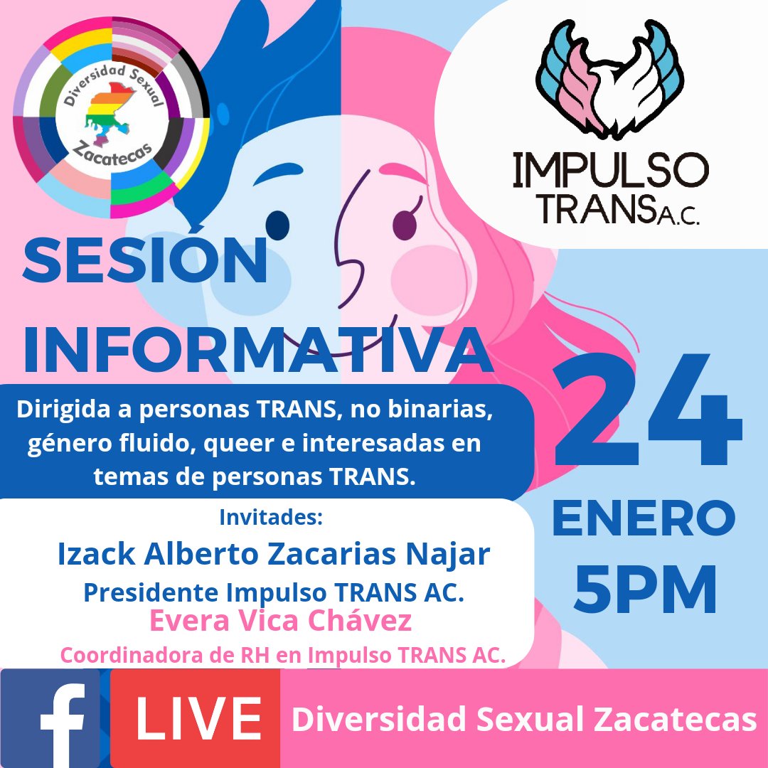 Este #2024 seguiremos concretando #AlianzasEstratégicas con las Organizaciones más importantes en nuestro país a favor de nuestras #PoblacionesLGBTQ 🏳️‍🌈 🏳️‍⚧️🏳️‍⚧️ Sesión Informativa 🏳️‍⚧️🏳️‍⚧️ 📅 Miércoles 24 Enero 5:00 PM 📱#fblive @DiverSexZac