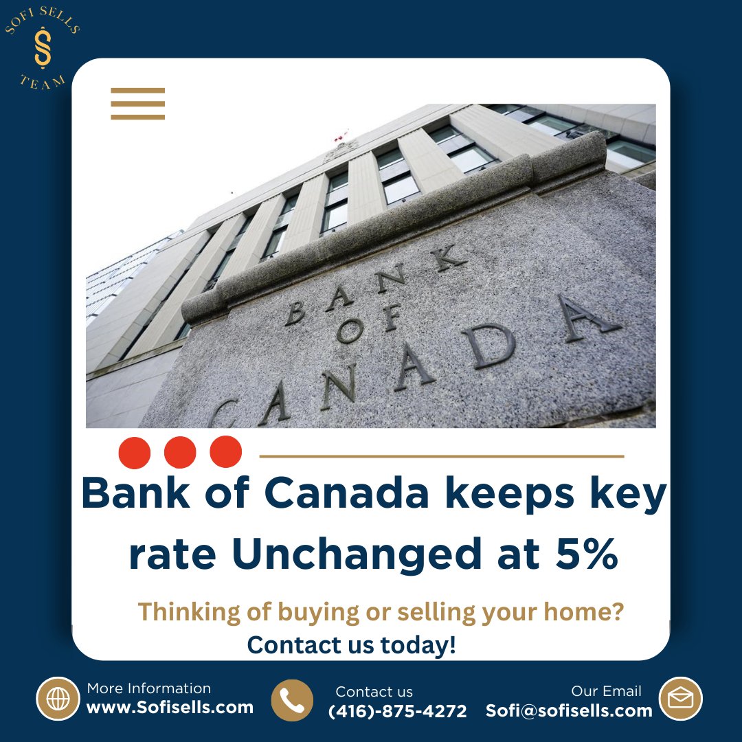 Breaking News: Bank of Canada Holds Key Rate Steady at 5%! 🇨🇦💰

The next rate announcement is Mar 6th.

#mortgage #MortgageRates #interestrates #BOC #bankofcanada #realtors #realestate #homebuyers #RealEstate #property #HomeForSale #HouseHunting